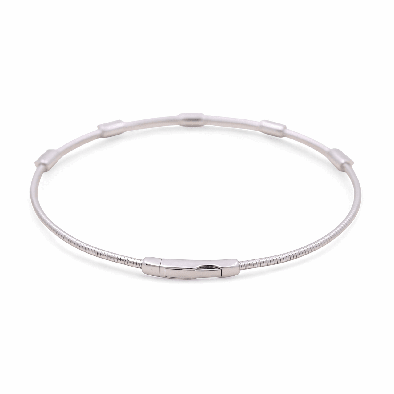 14K White Gold Snake Bangle with Diamond Stations 0.20 ct tw – view 2