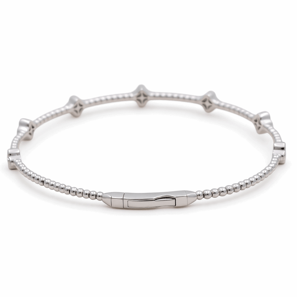 14K White Gold Beaded Flex Bangle with Diamond Flowers 0.37 ct tw – view 2
