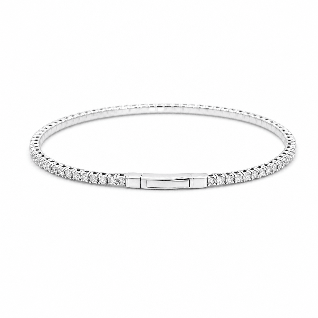 White Gold 14K Bangle Diamond Women's Bracelet with 1.25Tw Round Diamonds - Miral Jewelry