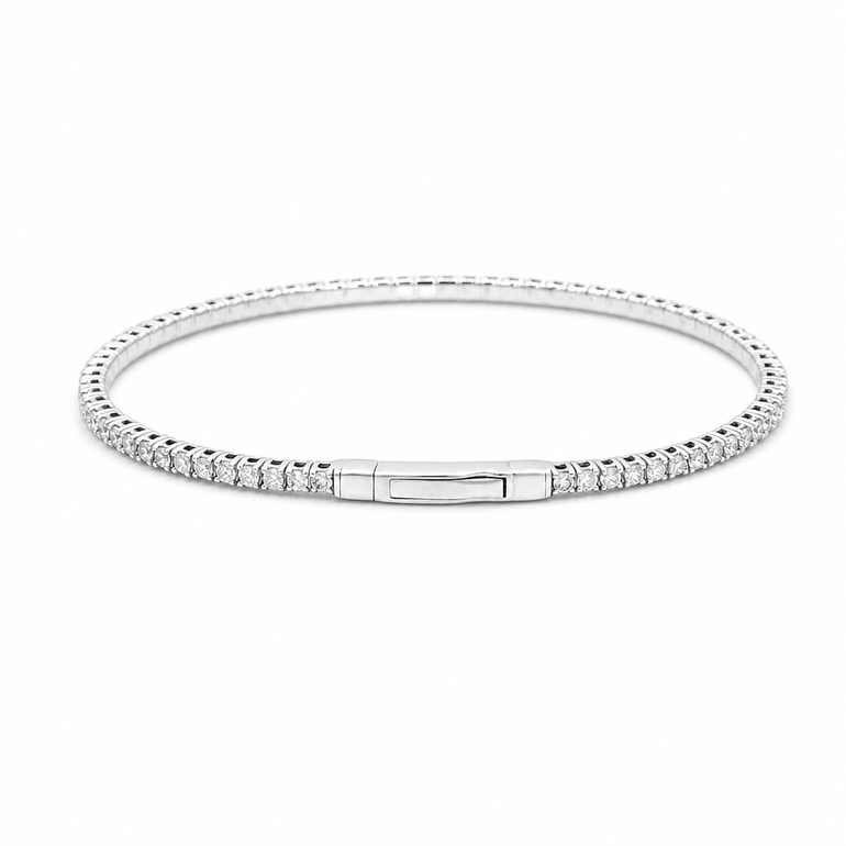White Gold 14K Bangle Diamond Women's Bracelet with 1.25Tw Round Diamonds - Miral Jewelry