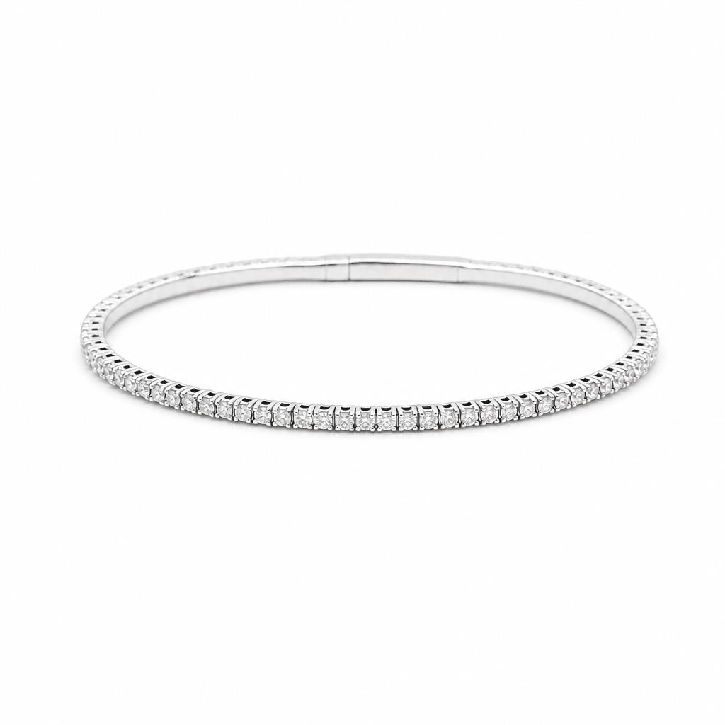 White Gold 14K Bangle Diamond Women's Bracelet with 1.25Tw Round Diamonds - Miral Jewelry