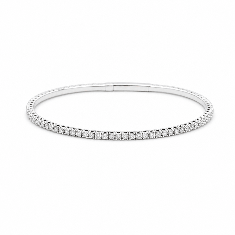 White Gold 14K Bangle Diamond Women's Bracelet with 1.25Tw Round Diamonds - Miral Jewelry