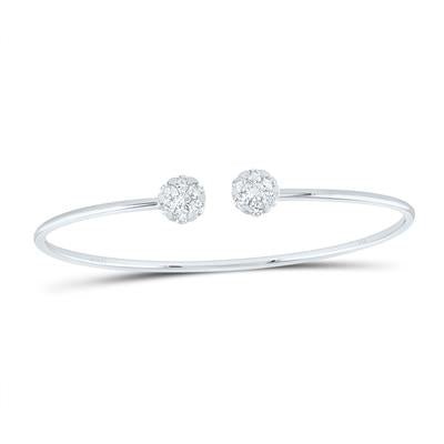 14K White Gold Diamond Cluster Cuff Bangle 0.87 ct tw