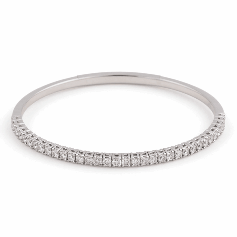 White Gold 14K Bangle Women's Bracelet with 1.00 Tw Round Diamonds - Miral Jewelry