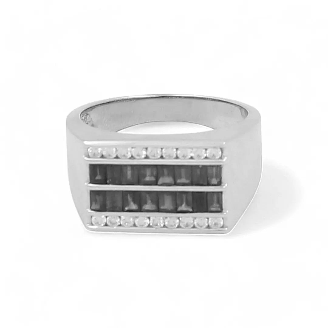 14K White Gold Men's Sapphire & Diamond Signet Ring 1.61 ct