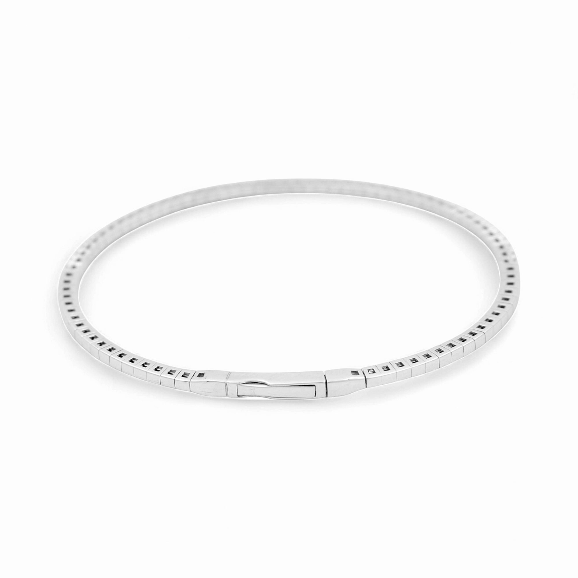 White Gold 18K Bangle Women's Bracelet With 0.85 Tw Round Diamonds - Miral Jewelry