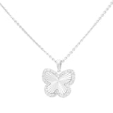 White Gold Necklace with Butterfly Pendant 10K with 0.12Tw Round Diamonds - Miral Jewelry