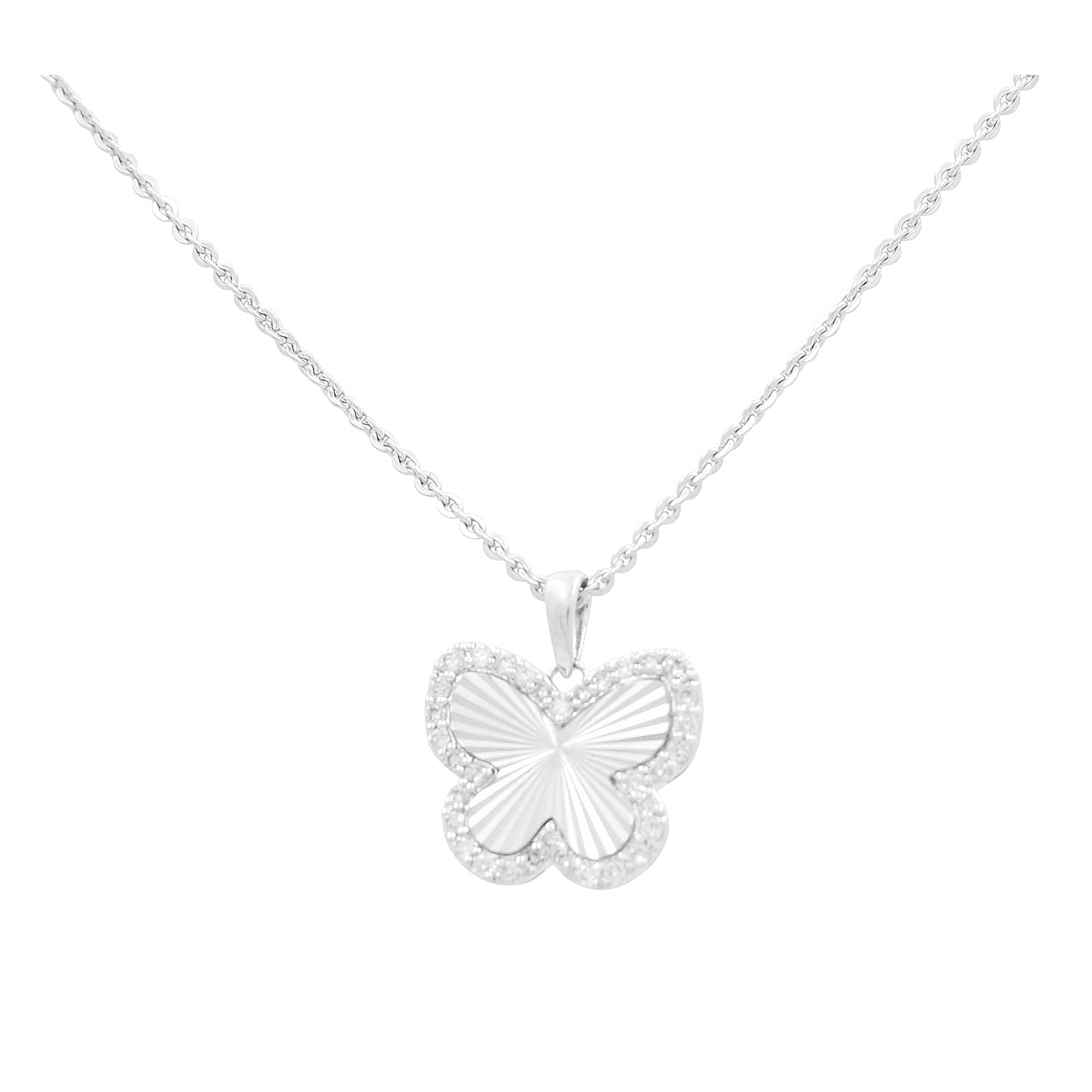 10K White Gold Diamond-Cut Butterfly Necklace 0.12 ct tw