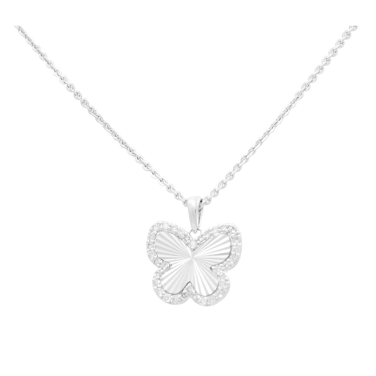 10K White Gold Diamond-Cut Butterfly Necklace 0.12 ct tw