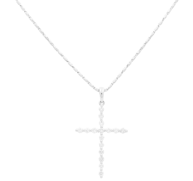White Gold Necklace with Cross Pendant 14K with 0.35Tw Round Diamonds - Miral Jewelry