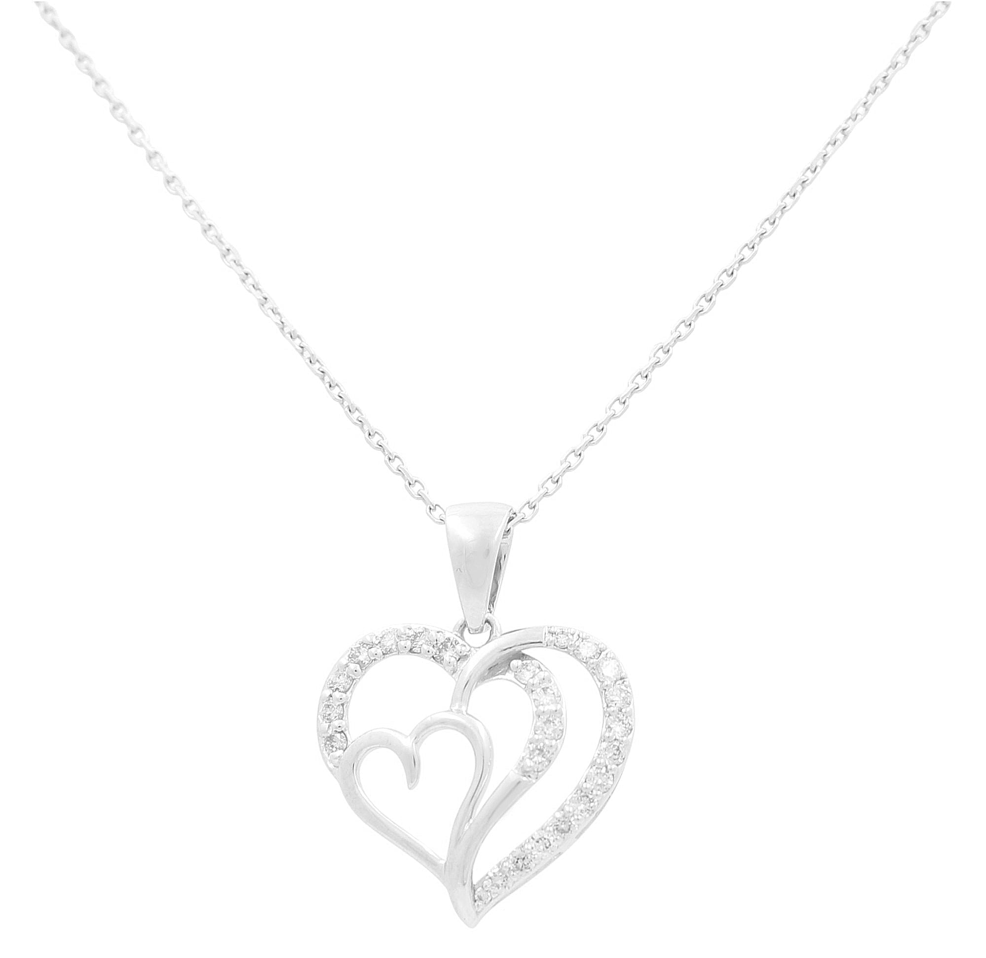 10K White Gold Double Heart Diamond Pendant Necklace 0.33 ct tw