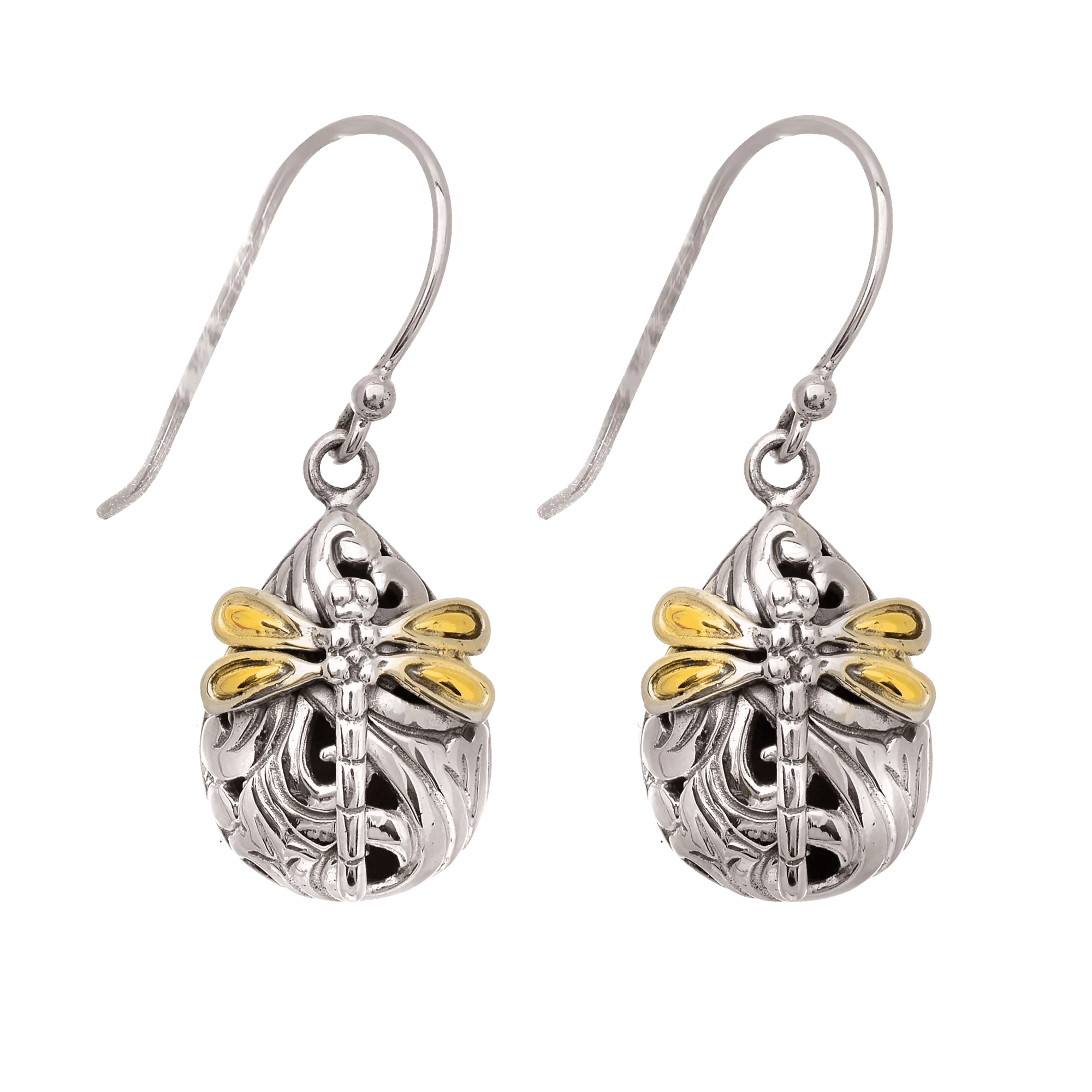 Women's Gold +Silver Oxide Designer T/Drop Dragonfly Drop Earrings - Miral Jewelry