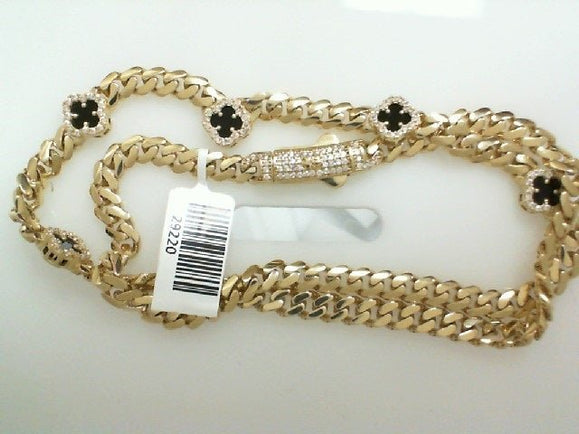 Yellow 10 Karat Monaco With Black Clover And Cz Necklaces Length 18 - Miral Jewelry
