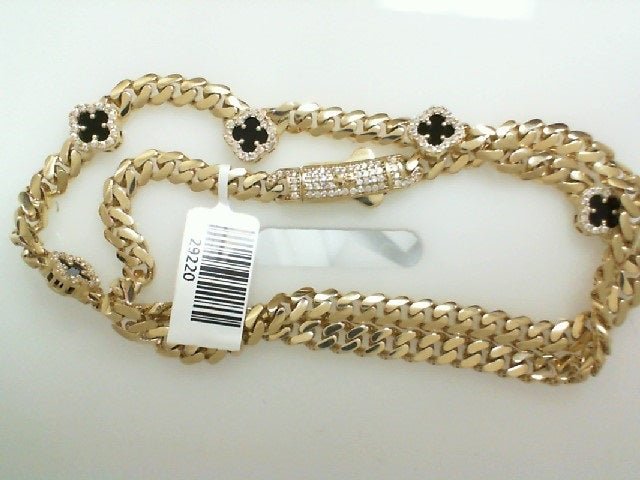 Yellow 10 Karat Monaco With Black Clover And Cz Necklaces Length 18 - Miral Jewelry