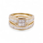 Yellow 10 Karat Square Diamond Bridal Set Size 7 With 1.50Tw Cushion And Round Diamonds - Miral Jewelry