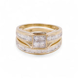 Yellow 10 Karat Square Diamond Bridal Set Size 7 With 1.50Tw Cushion And Round Diamonds - Miral Jewelry