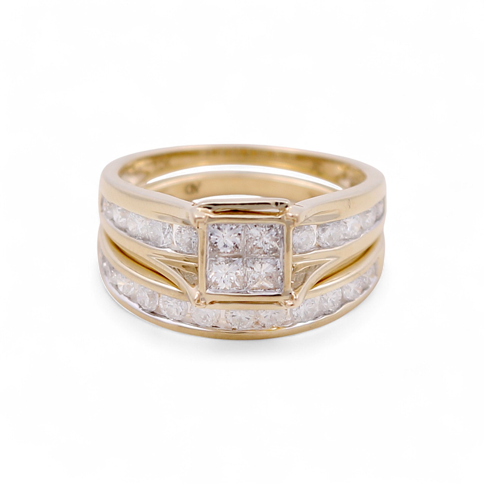 Yellow 10 Karat Square Diamond Bridal Set Size 7 With 1.50Tw Cushion And Round Diamonds - Miral Jewelry