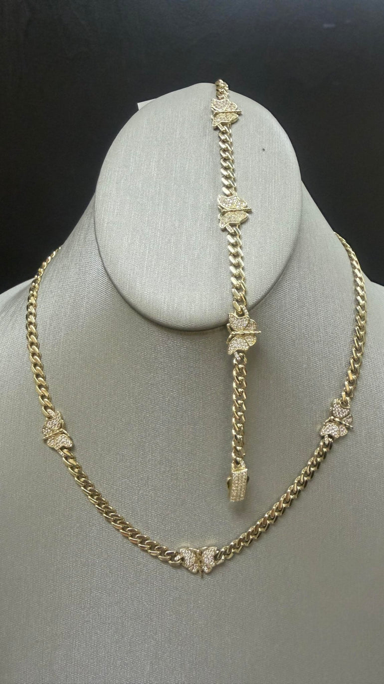 Yellow Gold 10k Monaco set with butterfly with cz - Miral Jewelry