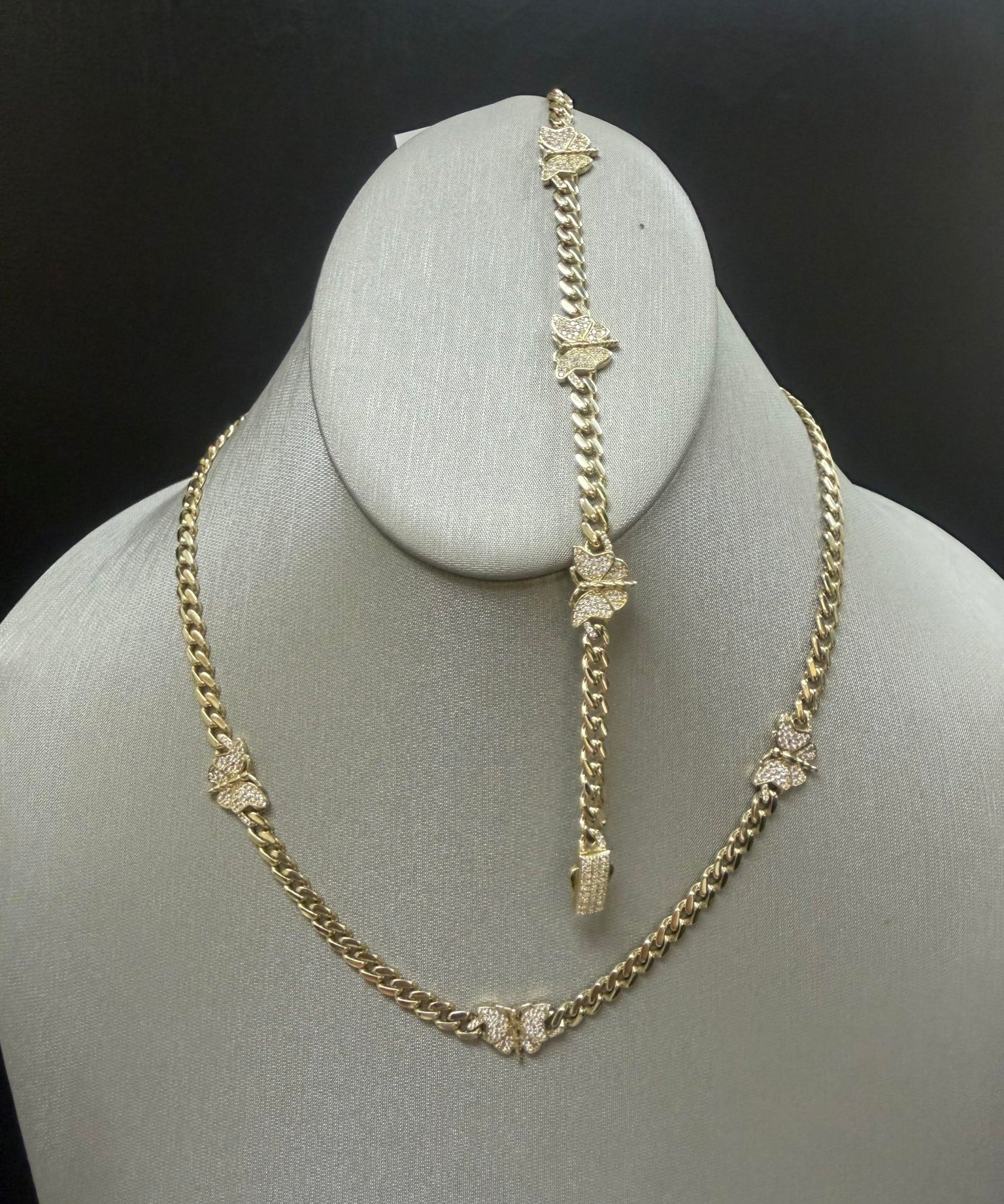 Yellow Gold 10k Monaco set with butterfly with cz - Miral Jewelry
