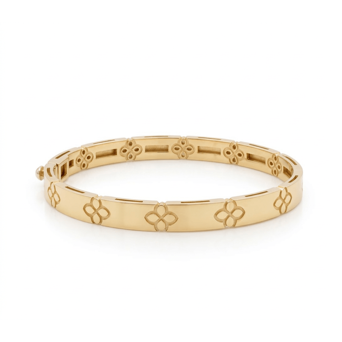 14K Yellow Gold Bangle with Engraved Flowers – view 2