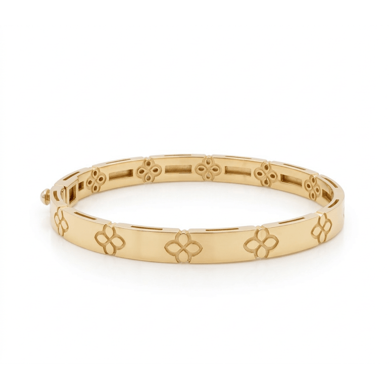 14K Yellow Gold Bangle with Engraved Flowers – view 2