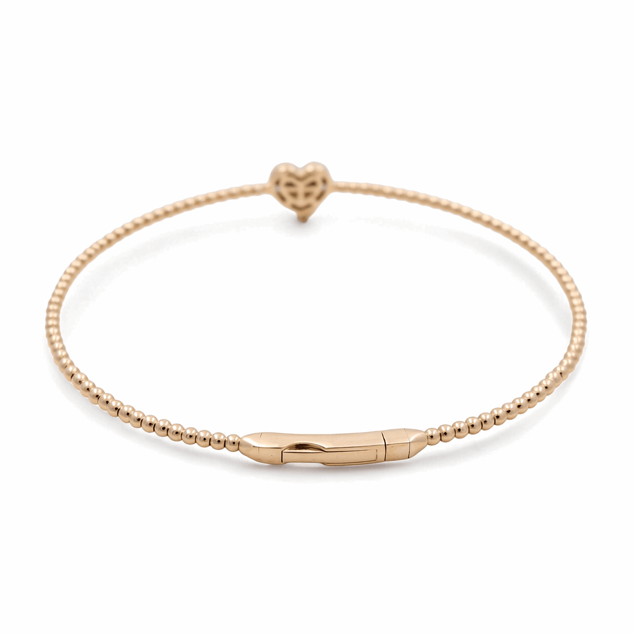 14K Yellow Gold Beaded Bangle with Pavé Diamond Heart 0.10 ct tw – view 2