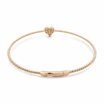 Yellow Gold 14K Bangle Diamond Heart Women's Bracelet with 0.10Tw Round Diamonds - Miral Jewelry