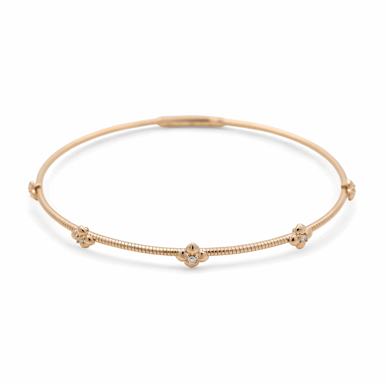 Yellow Gold 14K Bangle Diamond Women's Bracelet with 0.06Tw Round Diamonds - Miral Jewelry