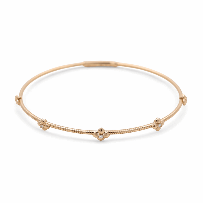 Yellow Gold 14K Bangle Diamond Women's Bracelet with 0.06Tw Round Diamonds - Miral Jewelry