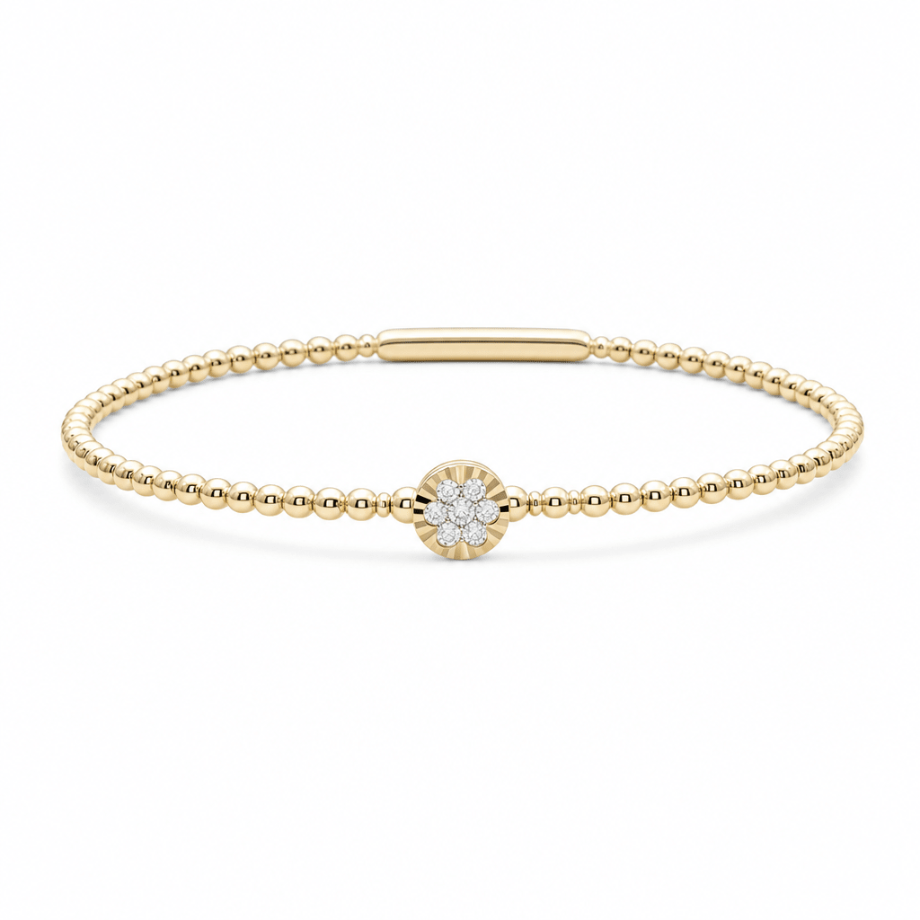 Yellow Gold 14K Bangle Diamond Women's Bracelet with 0.16Tw Round Diamonds - Miral Jewelry