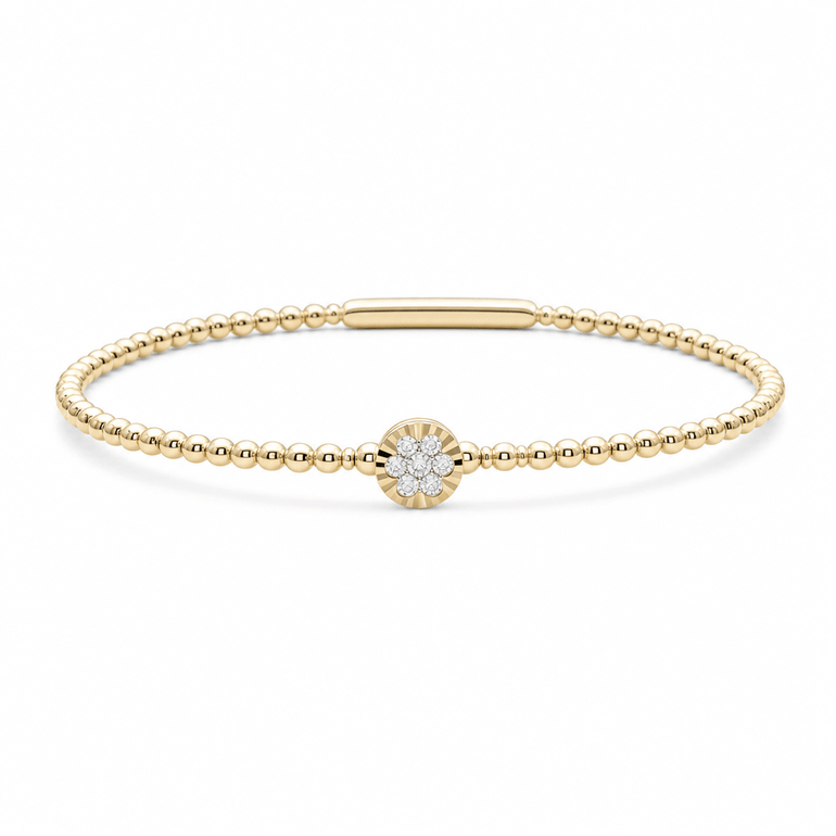 Yellow Gold 14K Bangle Diamond Women's Bracelet with 0.16Tw Round Diamonds - Miral Jewelry