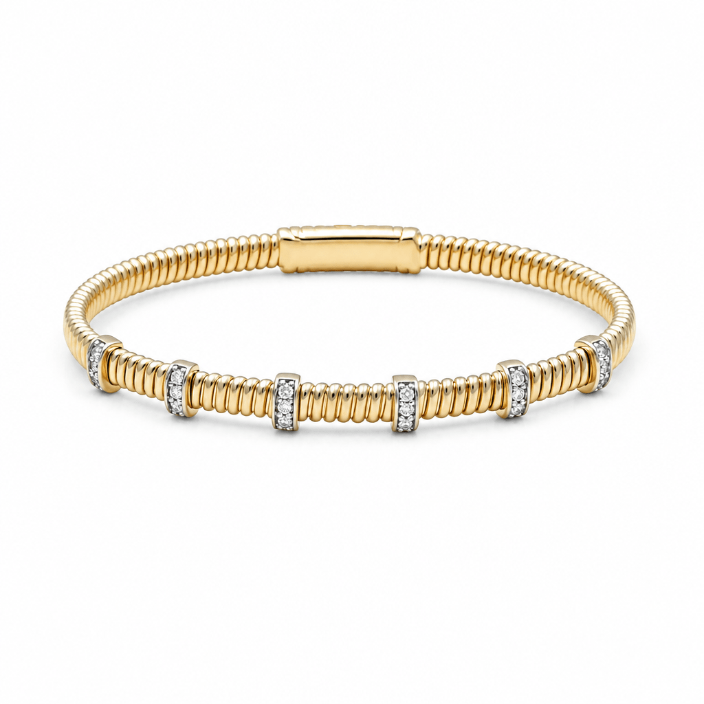 Yellow Gold 14K Bangle Diamond Women's Bracelet with 0.20Tw Round Diamonds - Miral Jewelry