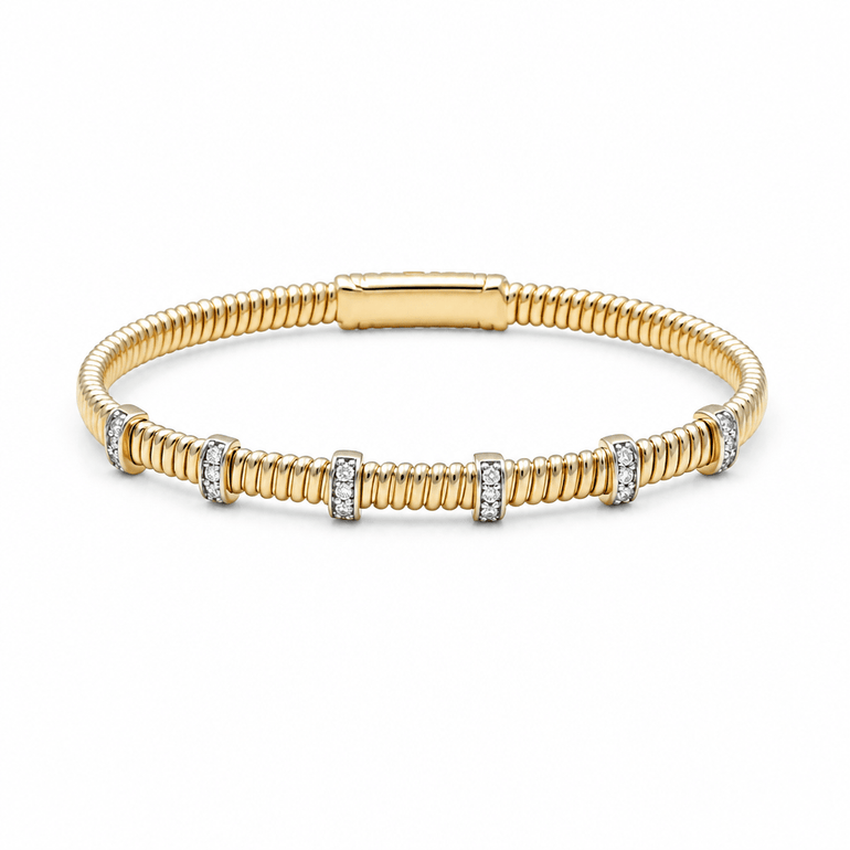 Yellow Gold 14K Bangle Diamond Women's Bracelet with 0.20Tw Round Diamonds - Miral Jewelry