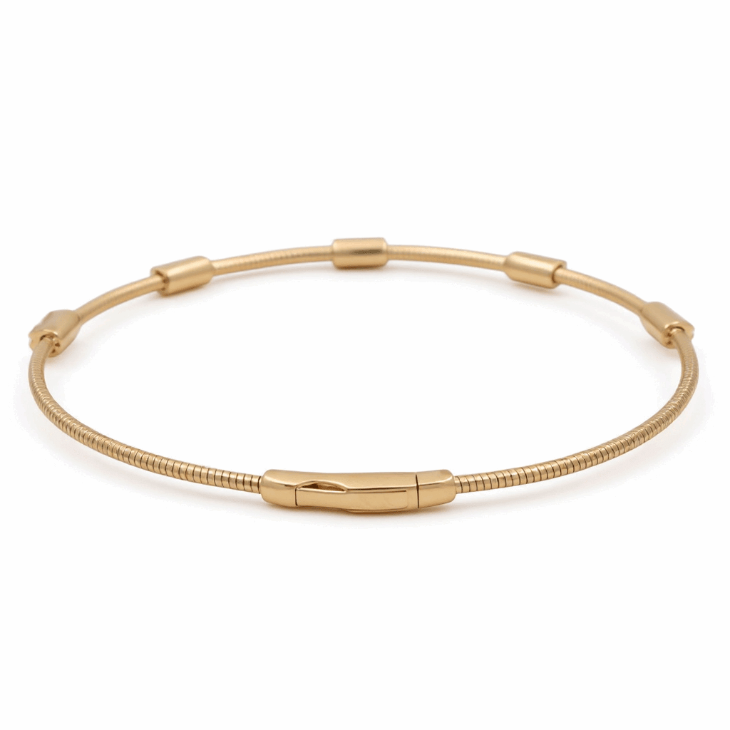 14K Yellow Gold Snake Bangle with Diamond Bar Stations 0.20 ct tw – view 2