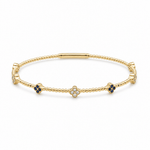 Yellow Gold 14K Bangle Diamond Women's Bracelet with 0.20Tw Round Diamonds and Saphires - Miral Jewelry