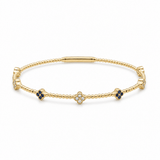 Yellow Gold 14K Bangle Diamond Women's Bracelet with 0.20Tw Round Diamonds and Saphires - Miral Jewelry