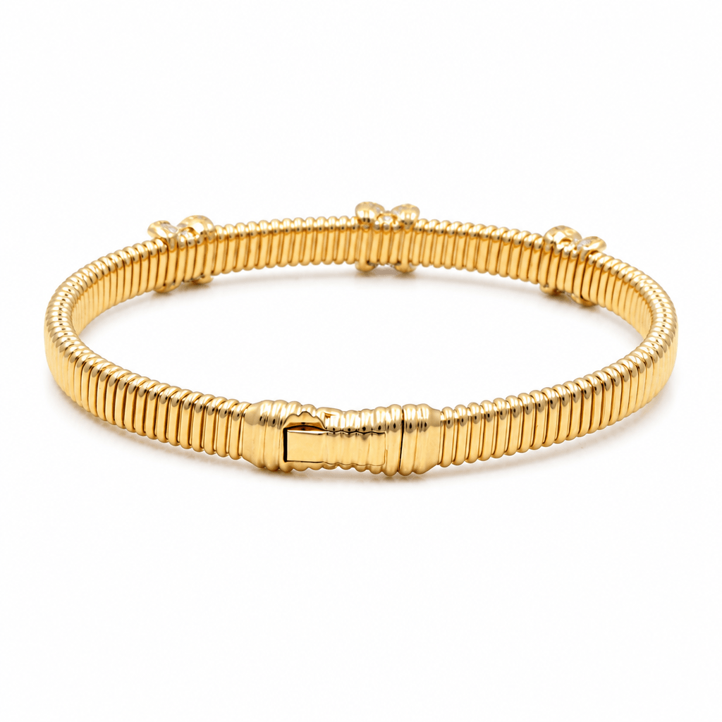 Yellow Gold 14K Bangle Diamond Women's Bracelet with 0.26Tw Round Diamonds - Miral Jewelry