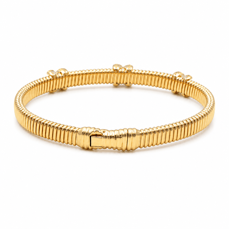Yellow Gold 14K Bangle Diamond Women's Bracelet with 0.26Tw Round Diamonds - Miral Jewelry