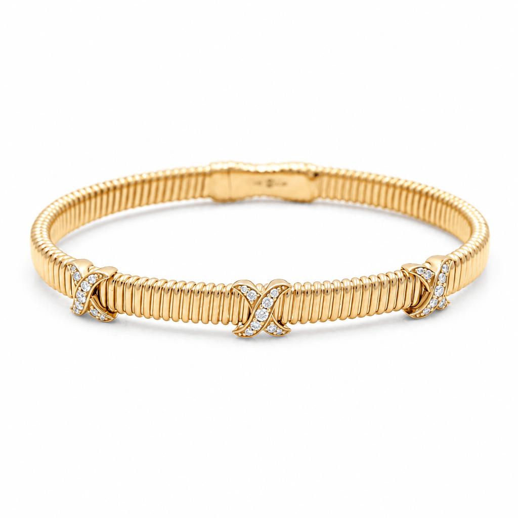 Yellow Gold 14K Bangle Diamond Women's Bracelet with 0.26Tw Round Diamonds - Miral Jewelry