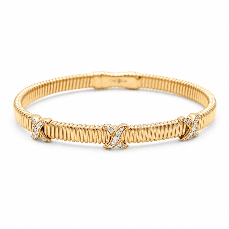 Yellow Gold 14K Bangle Diamond Women's Bracelet with 0.26Tw Round Diamonds - Miral Jewelry