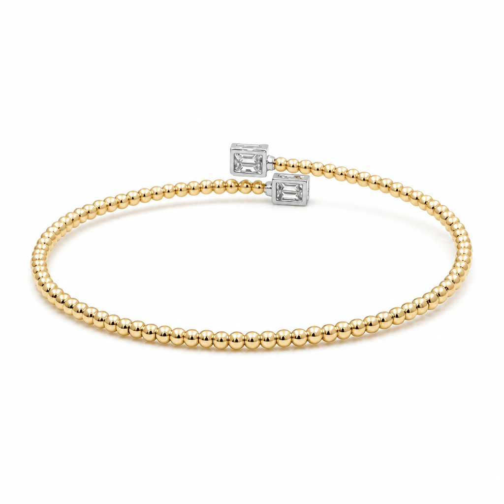 Yellow Gold 14K Bangle Diamond Women's Bracelet with 0.32Tw Baguette Diamonds - Miral Jewelry