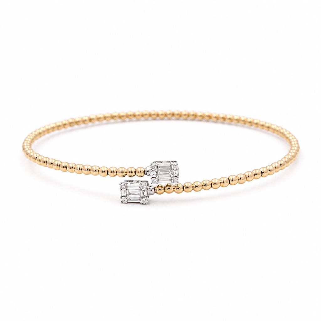 Yellow Gold 14K Bangle Diamond Women's Bracelet with 0.32Tw Baguette Diamonds - Miral Jewelry