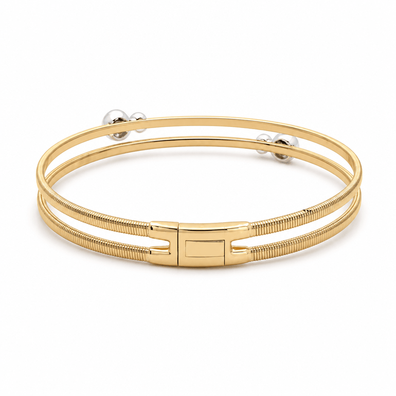 Yellow Gold 14K Bangle Diamond Women's Bracelet with 0.32Tw Round Diamonds - Miral Jewelry
