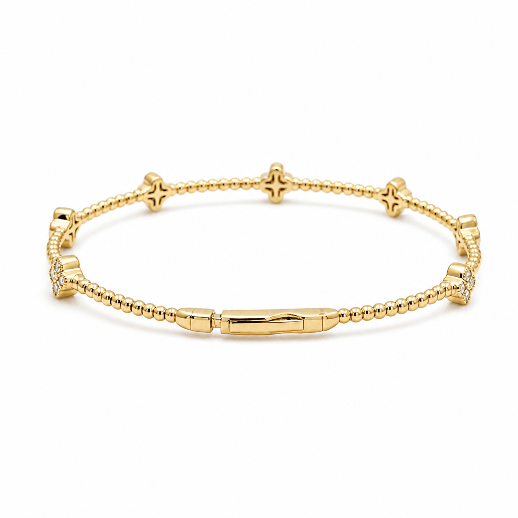 Yellow Gold 14K Bangle Diamond Women's Bracelet with 0.37Tw Round Diamonds - Miral Jewelry