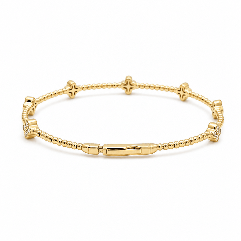 Yellow Gold 14K Bangle Diamond Women's Bracelet with 0.37Tw Round Diamonds - Miral Jewelry