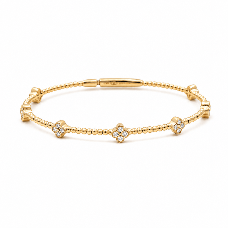 Yellow Gold 14K Bangle Diamond Women's Bracelet with 0.37Tw Round Diamonds - Miral Jewelry