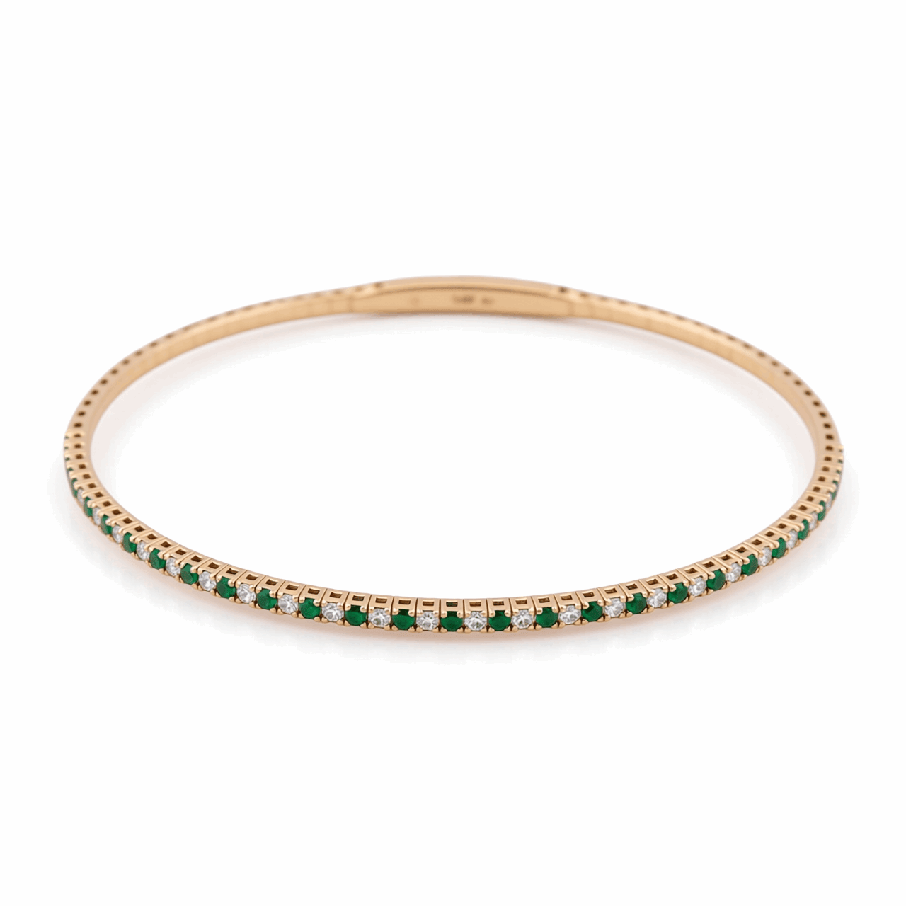 Yellow Gold 14K Bangle Diamond Women's Bracelet with 0.37Tw Round Diamonds and 0.33Tw Round Emeralds - Miral Jewelry