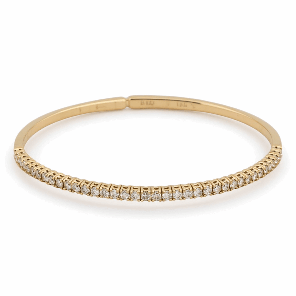 Yellow Gold 14K Bangle Diamond Women's Bracelet with 0.50Tw Round Diamonds - Miral Jewelry