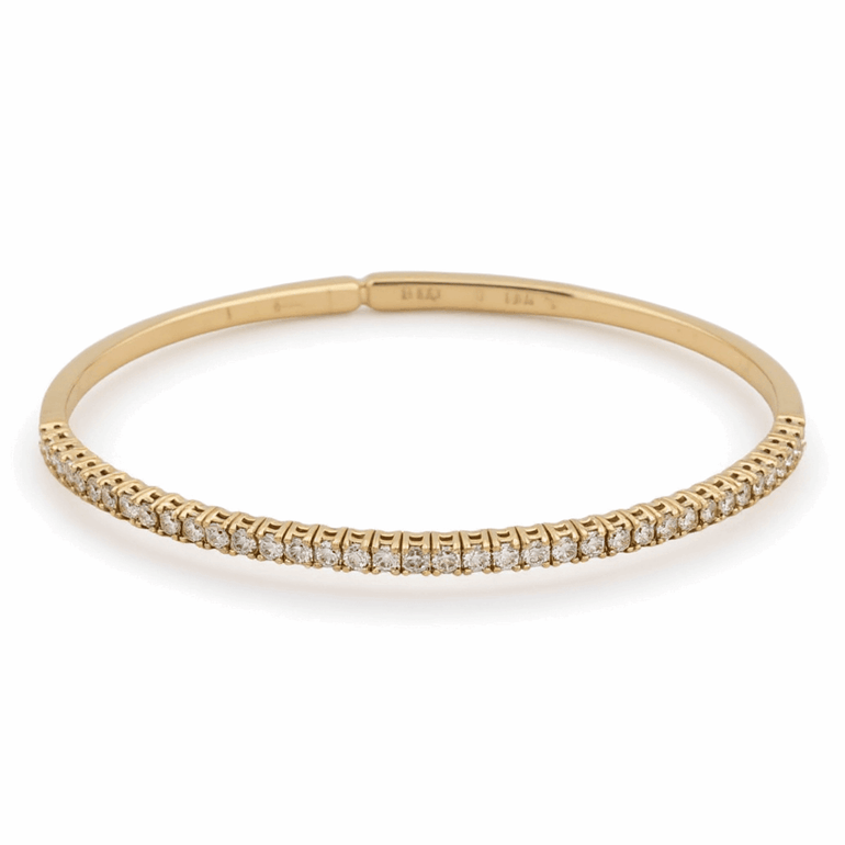 Yellow Gold 14K Bangle Diamond Women's Bracelet with 0.50Tw Round Diamonds - Miral Jewelry