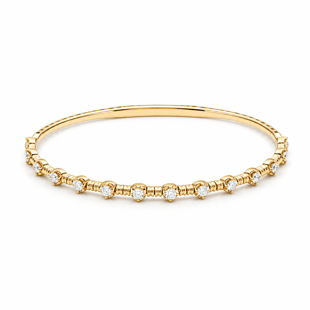 Yellow Gold 14K Bangle Diamond Women's Bracelet with 0.50Tw Round Diamonds - Miral Jewelry